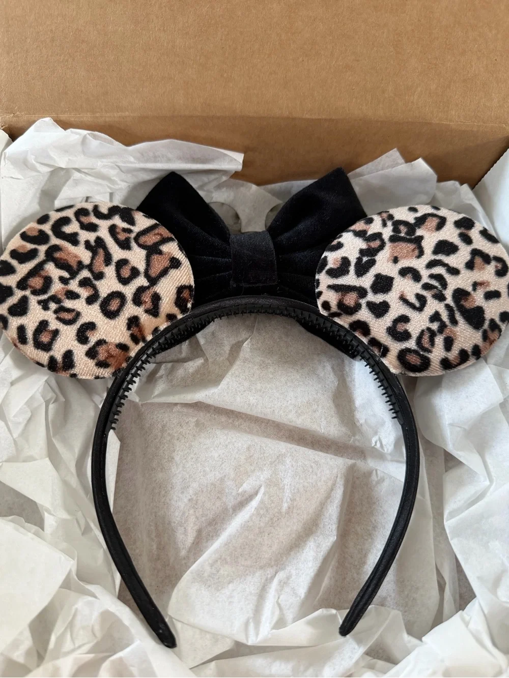Leopard Print Kids Ears Headband with Black Bow